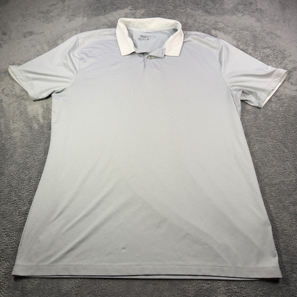Nike Golf Mens Dri-FIT Standard Fit Polo Shirt Grey White Size M